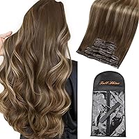 Full Shine Hair Extensions Real Human Hair Clip ins #4/24/4 Seamless Clip in Human Hair Extensions 22 Inch 8 Pcs 120 Grams+One Long Hair Extension Storage Bag With Hair Extension Hanger