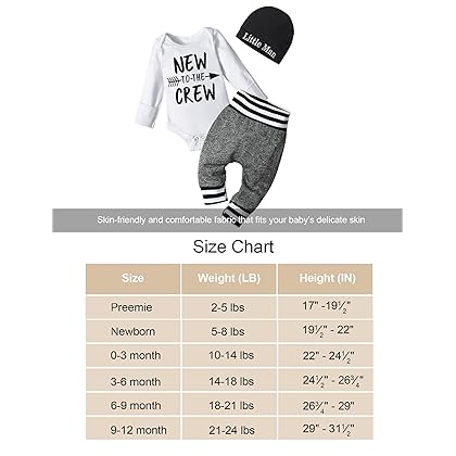 Fommy Newborn Baby Boy Clothes New to The Crew Letter Print Romper+ Pants+Hat 3PCS Outfit