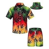 TUNEVUSE Little & Big Boys Hawaiian Button Down Shirts and Short Sets with Bucket Hat Summer Outfits Printed Kids Cabana Set