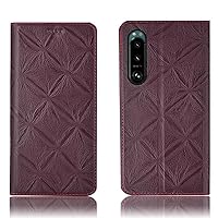 for Sony Xperia 5 III (2021) 6.1 Inch Folio Cover, Flower Pattern Leather Magnetic Flip Phone Case with Card Slot [Kickstand],Wine red