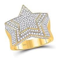 10kt Yellow Gold Mens Round Diamond Statement Cluster Star Ring 1-3/4 Cttw