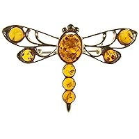 BALTIC AMBER AND STERLING SILVER 925 DESIGNER COGNAC DRAGONFLY BROOCH PIN JEWELLERY JEWELRY