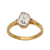 0.50 CTW far size solitaire Rose cut diamond polki ring, sterling silver gold vermeil handmade ring, ring size US 5-13