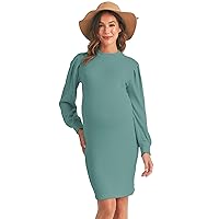 LaClef Womens Long Puff Sleeve Ribbed Knit Maternity Sweater Dress