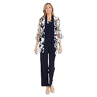 3PC Floral Threadwork Duster Pantsuit Tank Top and Matching Jacket W/Sheet Bell Sleeves