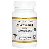 Antarctic Krill Oil, 500 mg Omega-3 Phospholipids with Naturally Occurring Astaxanthin, Natural Strawberry & Lemon Flavor, Non GMO, 500 mg, 30 Fish Gelatin Softgels
