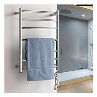 Heated Towel Rack Wall Mounted Lightweight, Hardwired and Plug 7 Bars Timer Polished 304 Stainless Steel Towel Heater Rail Electric Towel Warmer 27.5x20in 65W,Silver,Plug in (Silve
