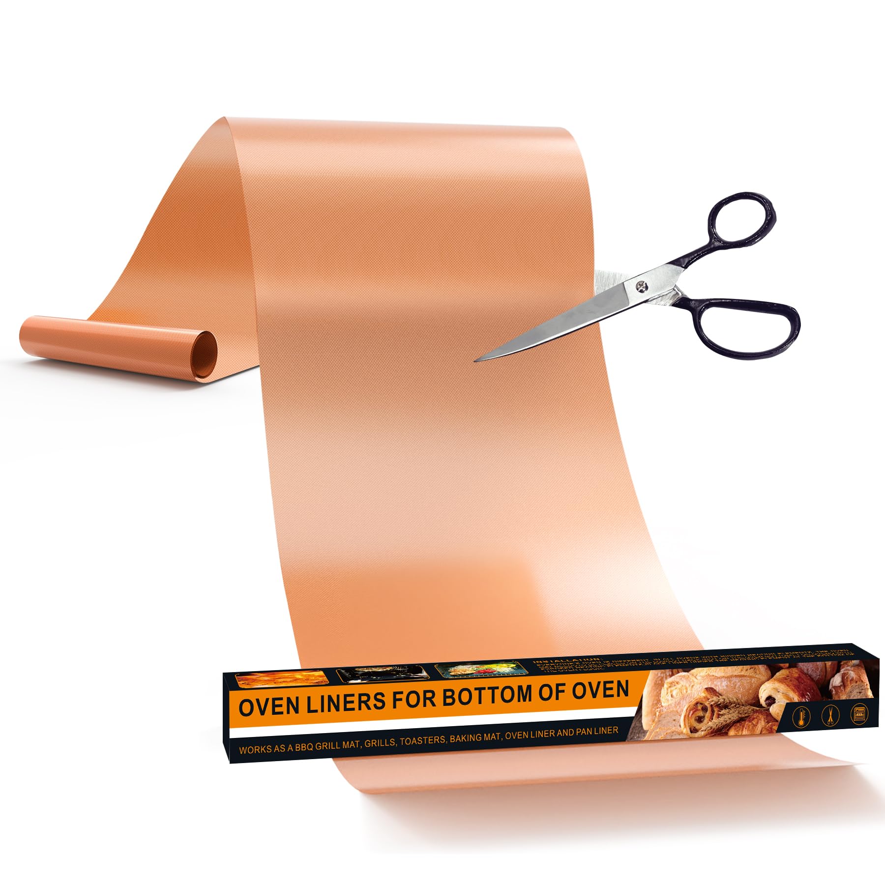 UBeesize 75 Inch Roll Large Copper Oven Liners for Bottom of Oven BPA and PFOA Free, Thick Heavy Duty Non Stick Teflon Oven Mats for Electric, Gas, Toaster, Convection, Microwave Ovens and Grills