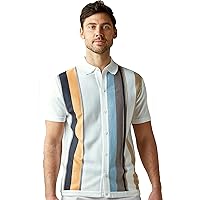 Men’s Short Sleeve Knit Sports Shirt - Modern Polo Vintage Classics: Vertical Stripe Color Block
