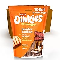 Hartz Oinkies Chickentastic Tender Bullies Dog Treats with Real Chicken Breast & Real Beef Bully Stick Flavor, Highly Digestible and Rawhide-Free, 108 Count