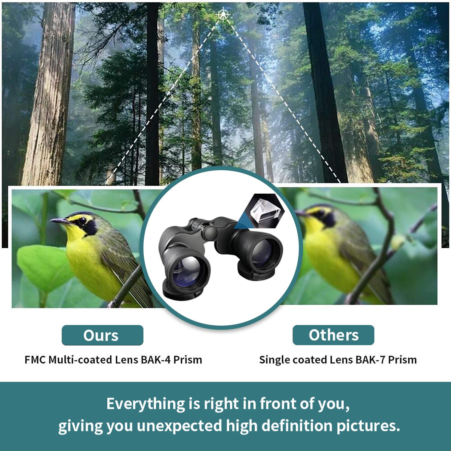 Bwrethay 20x50 HD Binoculars for Adults High Powered Compact Professional/Waterproof Binoculars Durable & Clear BAK4 Prism FMC Lens,Hunting Binoculars for Adults Bird Watching Travel Outdoor Sports