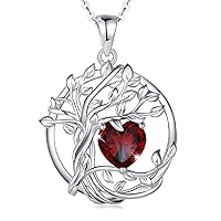FANCIME Tree of Life Birthstone Necklace for Women 925 Sterling Silver Tree Pendant Birthstone Necklace Jewellery Gemstone Anniversary Birthday Christmas Gifts for Wife Girls Her