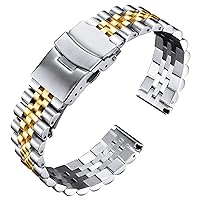 Stainless Steel Watch Bands Replacement Metal Watch Straps Bracelet with Durable Butterfly Clasp 18mm 20mm 22mm 24mm 26mm in Black, Silver, Gold, Rose Gold, Gold-Silver for Men and Women