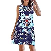 Summer Dresses for Women Floral Graphic Beach Sundress Casual Boho Tank Dress 2024 Trendy Flowy Loose Tshirt Dress
