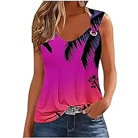Women's O Ring Shoulder Tank Tops Casual Scoop Neck Cami Hawaiian Beach Palm Tree T-Shirt Summer Sleeveless Tee