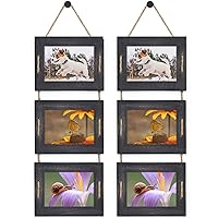DLQuarts 5x7 Hanging Picture Frames Collage Wall Decor, 3-Opening Photo Frames Set, 3.5x5 with Mat or 5x7 Without Mat, Rustic Solid Wood Photo Frame Pack of 2, Weathered Black