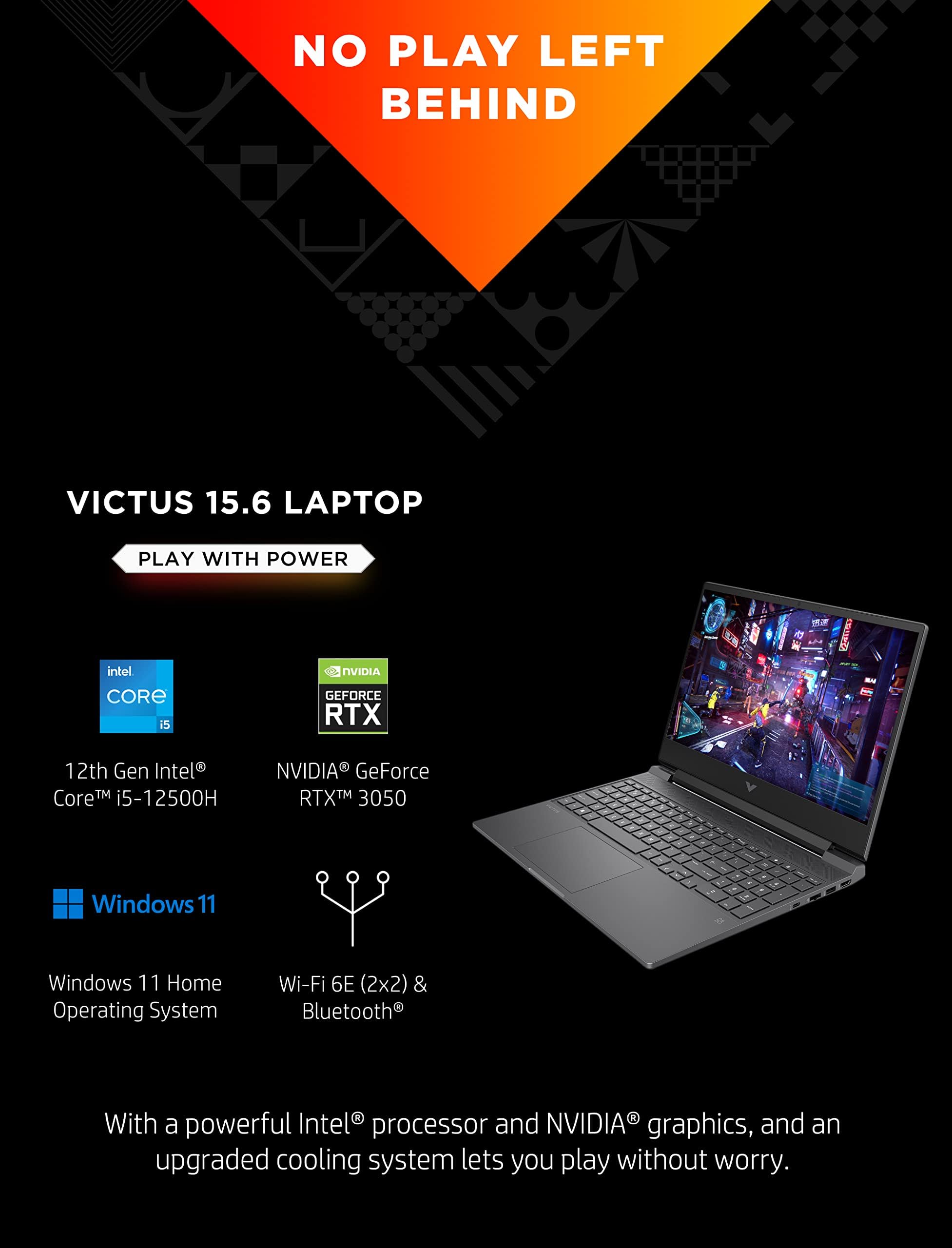 Victus by HP 15 Gaming Laptop, NVIDIA GeForce RTX 3050, 12th Gen Intel Core i5-12500H, 8 GB RAM, 512 GB SSD, Full HD Display, Windows 11 Home, Backlit Keyboard, Enhanced Thermals (15-fa0025nr, 2022)