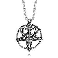 Vintage Stainless Steel Inverted Pentagram Sabbatic Goat Head Pendant Necklace Baphomet Satanism Jewelry for Men Women, 24 inch Chain