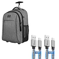 MATEIN Rolling Backpack, Water Resistant Travel Laptop Backpacks with Wheels, USB C 3A Fast Charging Cable, 2 Pack 10FT Extra Long Durable Braided USB Type C Cable