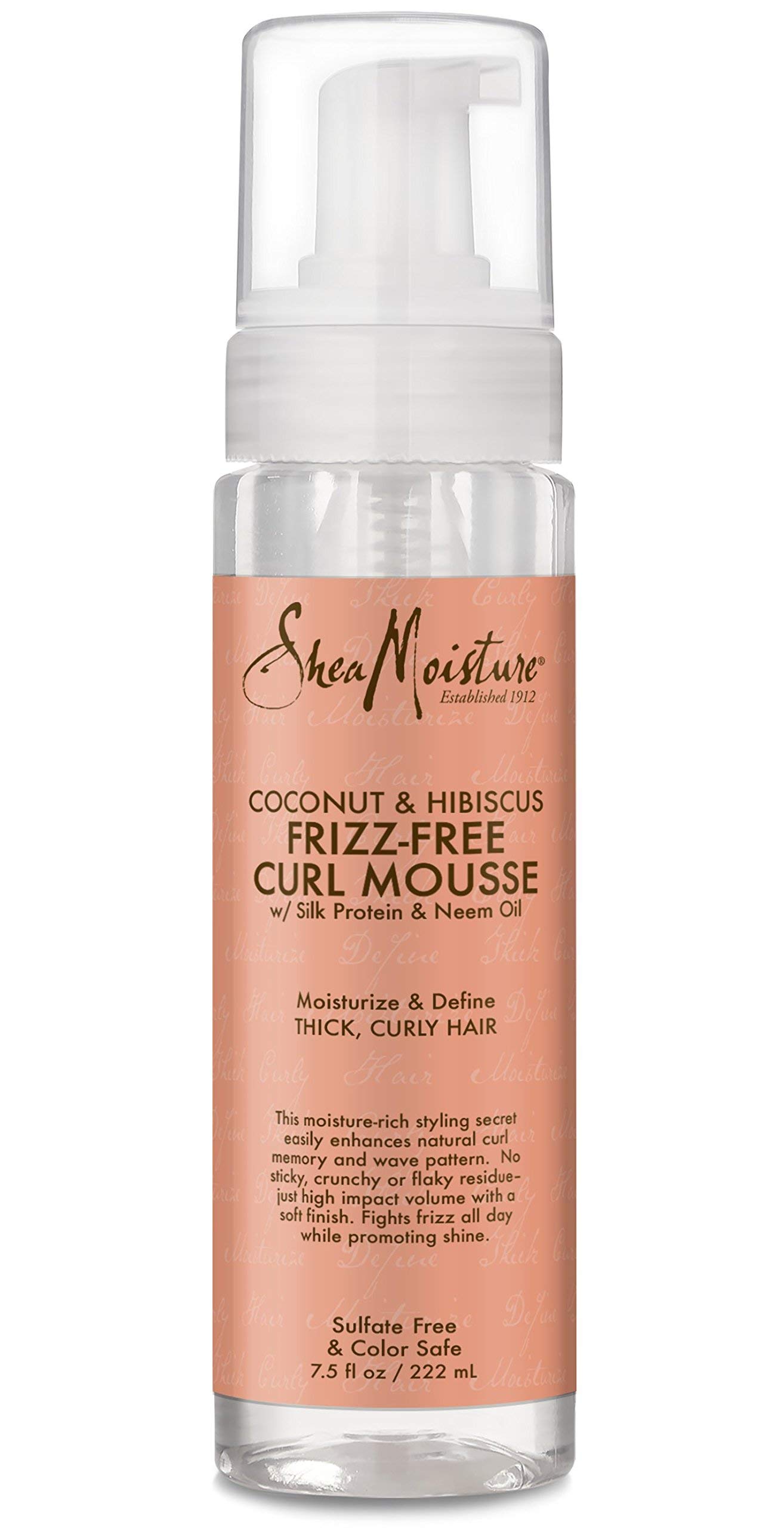 SheaMoisture Curly Hair Products, Coconut & Hibiscus Curl Mousse, Frizz Free Hair with Silk Protein & Neem Oil, Pack of 2-7.5 Oz Each