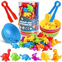 Counting Dinosaur Matching Toys with Sorting Bowls Montessori Preschool Educational Activities Learning Color Sorting Fine Motor Skills Sensory Toys Birthday Gift for 3 4 5 Year Old Boys Girls