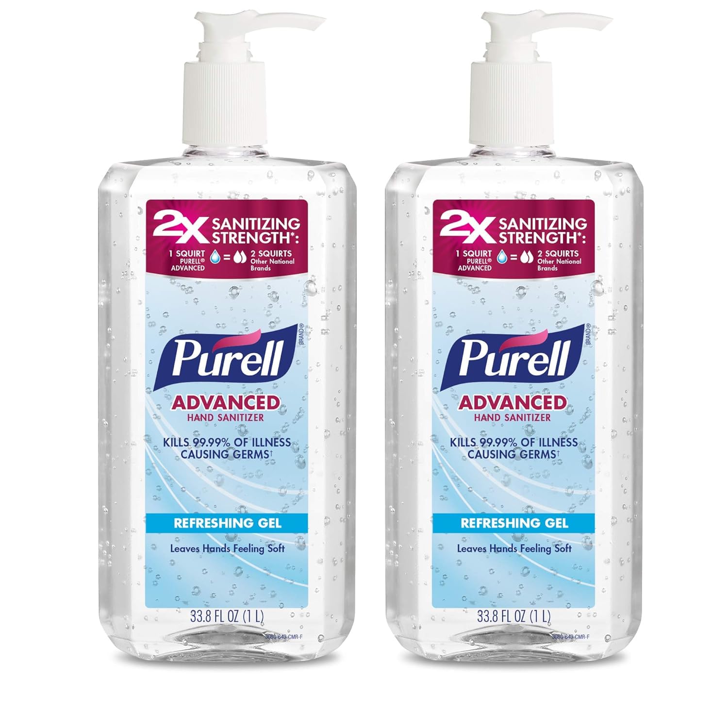 Purell's Advanced Instant Hand Sanitizer Refreshing Gel - 1-Liter (33.8 FL OZ) - Pack of (2) Bottles With Pump- (3080-02)