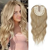 UDU Hair Toppers for Women 20inch Blonde Wavy Curl Hair Toppers for Women Clip In Toppers Hair Pieces for Women with Thinning Hair Ombre Highlight Synthetic Hair Topper Wiglets with Fringe Bang