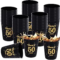 24 Pcs 50th Birthday Plastic Cups Cheers to 50 Years Birthday Reusable Plastic Tumblers Party Supplies Black and Gold Party Plastic Drinking Cups 12oz for Men Women Wedding Anniversary Party Favors