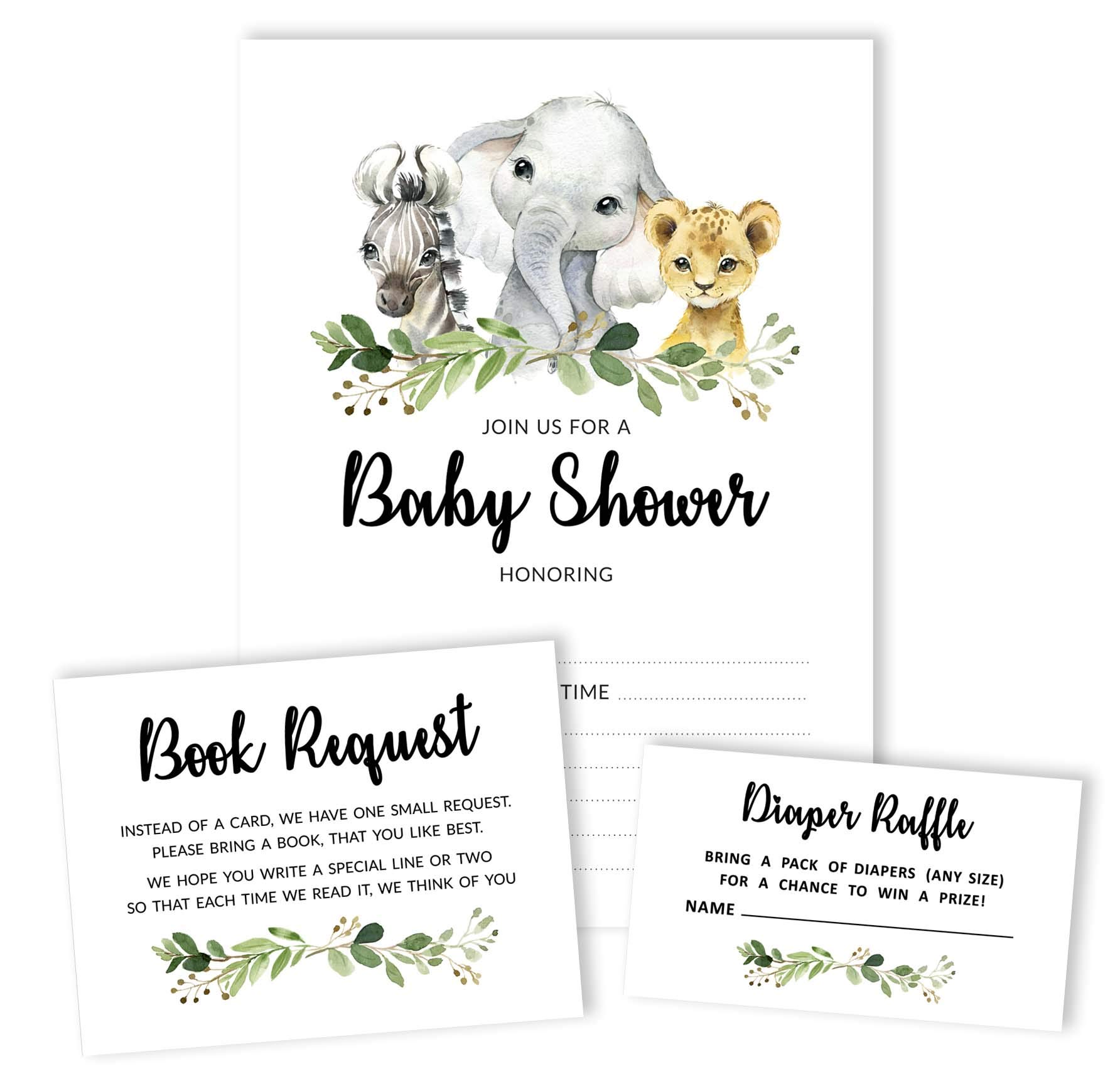 Inkdotpot Set Of 30 Safari Baby Shower Invitations-Diaper Raffle Tickets And Baby Shower Book Request Cards Jungle Animals Invites Its A Boy Its A Girl