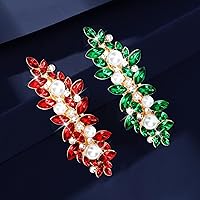 WHAVEL 2PCS Hair Barrettes for Women, Rhinestone Hair Clips Crystal French Barrette Silver Hair Clips Vintage Bridal Wedding Hair Pins Hair Accessories for Women Bride (Gold+Red, Gold+Green)