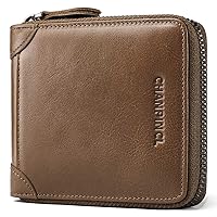 Mens Genuine Leather Zipper Wallet RFID Secure Large Capacity Double Fold Multi-card Leather Wallets for Men and coin purse