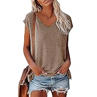 Womens T Shirts Trendy Short Sleeve Pleated Dressy Casual V Neck Summer Tops Blouses 2024