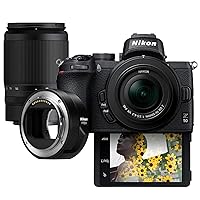 Nikon Z 50 with Two Lenses and FTZ II Mount Adapter | Compact mirrorless stills/video camera with wide-angle and telephoto zoom lenses and adapter for using DSLR lenses | Nikon USA Model