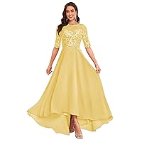 Women's Mother of The Bride Dresses for Wedding High Low Chiffon Formal Evening Gowns with Sleeves