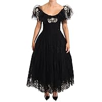 Dolce & Gabbana Black Floral Lace Crystal Ball Gown Dress