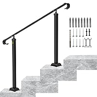 VEVOR Handrail for Outdoor Steps, 4-5 Steps Flat Outdoor Handrail, Adjustable Wrought Iron Staircase Handrail, Thickened Stair Railings for Porch Railing, Deck Handrail