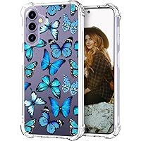 Galaxy S24 Plus Case Butterfly Cute Design Blue,Aesthetic Girly Designer for Women Girls Butterfly Case Compatible with Samsung Galaxy S24+ Plus Butterflies