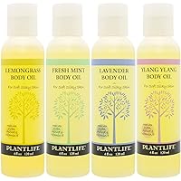 Plantlife Body Oil 4-pack - Formulated for Soft and Silky Skin Using Rich Plant Oils That Absorb and Leave a Light Aroma on the Skin - Made in California 4 oz