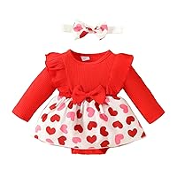 Infant Toddler Baby Girl Valentines Day Outfit Heart Ruffle Long Sleeve Haredi Dress +Headband Spring