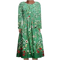 Women's Spring Summer Long Sleeve Ruched Floral Short Party Dress with Pockets Casual Boho Beach A Line Flowy Dresses