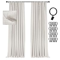 INOVADAY 100% Blackout Curtains for Bedroom 84 Inches Long, Clip Rings/Rod Pocket Linen Black Out Cute Curtains 2 Panels Set Thermal Insulated Curtains & Drapes for Living Room - Beige W50 x L84