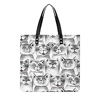 Cute Cats Pattern PU Leather Tote Bag Top Handle Satchel Handbags Shoulder Bags for Women Men