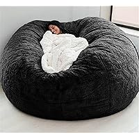 Giant Fur Bean Bag Chair Cover for Kids Adults, (No Filler) Living Room Furniture Big Round Soft Fluffy Faux Fur Beanbag Lazy Sofa Bed Cover (Black, 7FT)