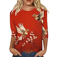Casual Tops for Women,Plus Size Tops for Women 3/4 Sleeve Tops for Women Crew Neck Casual Print Graphic Shirt