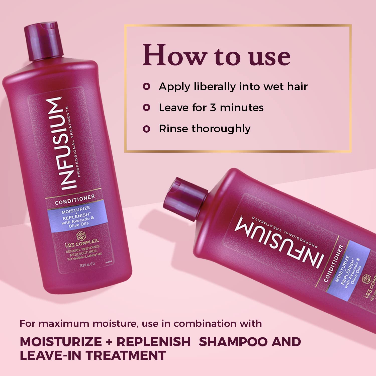Infusium Moisturize and Replenish Professional Conditioner, Avocado & Olive Oil, Classic Light and Soothing Scent, 33.8 Fl Oz