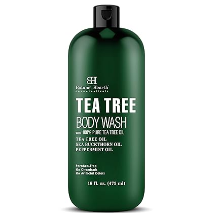Botanic Hearth Tea Tree Body Wash, Helps with Nails, Athletes Foot, Ringworms, Jock Itch, Acne, Eczema & Body Odor, Soothes Itching & Promotes Healthy Skin and Feet, Naturally Scented, 16 fl oz