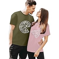 Maroon Dressy Tops for Women Men's and Women's Valentine's Day T Shirt Pizza Print Casual Fashion Short Sleeve