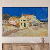 kayra export Home Decor Art Canvas, Reproduction Poster, Oil Painting Print, The Yellow House, Street Landscape Poster, Famous Canvas Decor, Canvas Wall Decor - Natural Framed