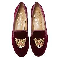 Journey West Women's Velvet Loafer Flat with Embroidery Smoking Slippers Slip on Shoes for Women
