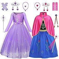Purple Princess Dresses for Girls and Princess Costume with Cape for Halloween Carnival Cosplay 2 Sets, 4-4T/110